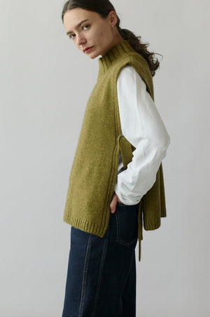 Tercette Tie Side Sweater Vest in Basil Green