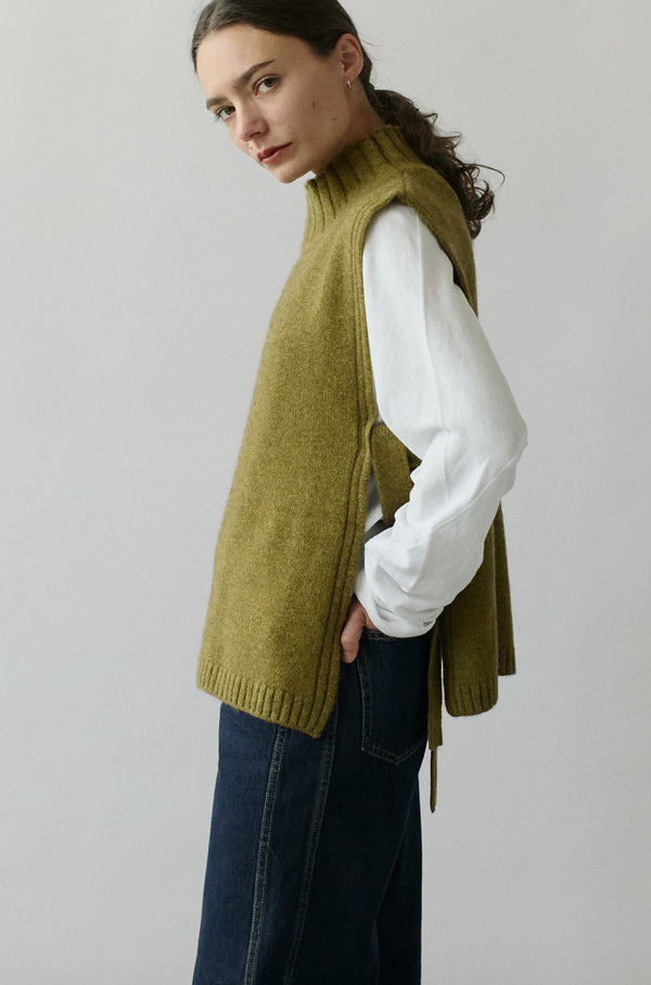 Tercette Tie Side Sweater Vest in Basil Green