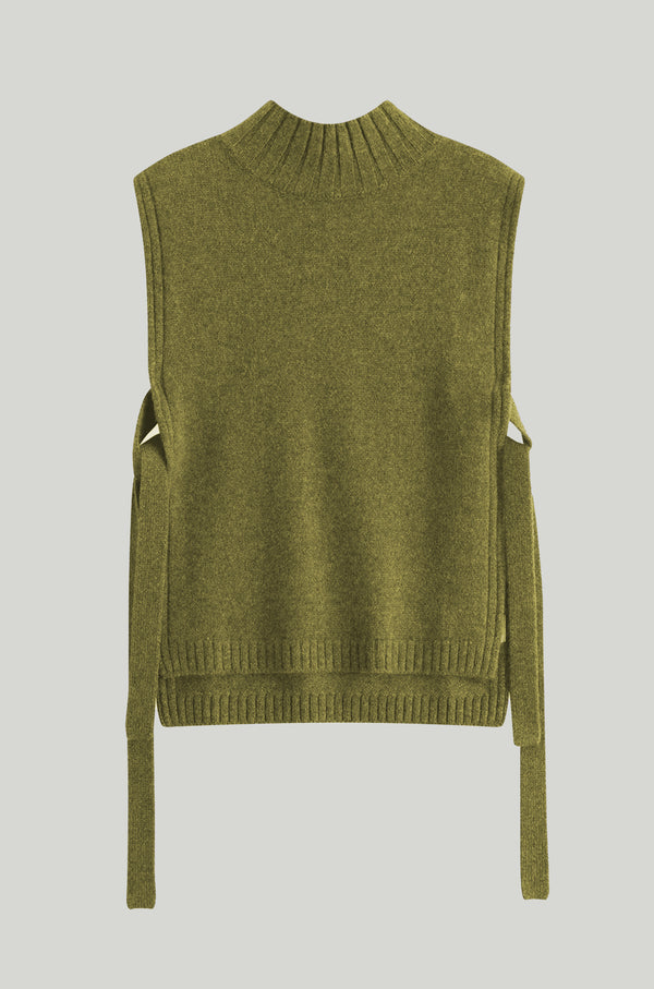 Tercette Tie Side Sweater Vest in Basil Green